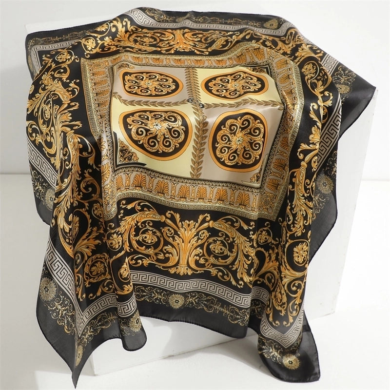 Women's Elegant Flower Satin Printing Silk Scarf