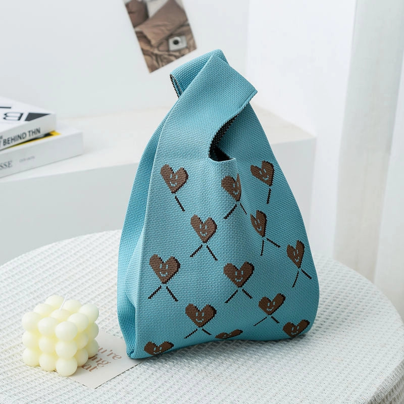 Women's Small Knit Color Block Streetwear Square Open Shoulder Bag