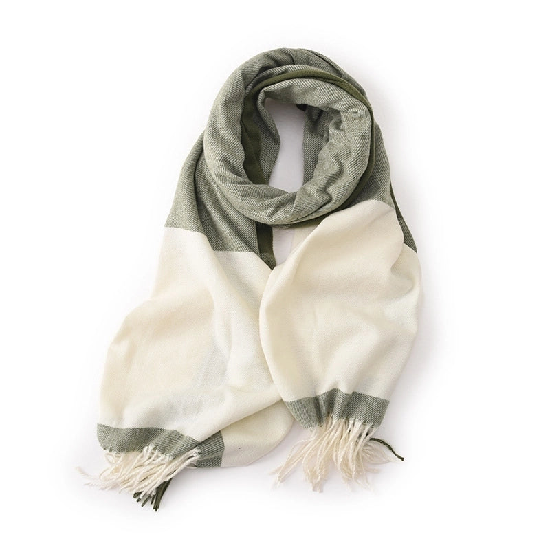 Women's Basic Color Block Polyester Tassel Scarf