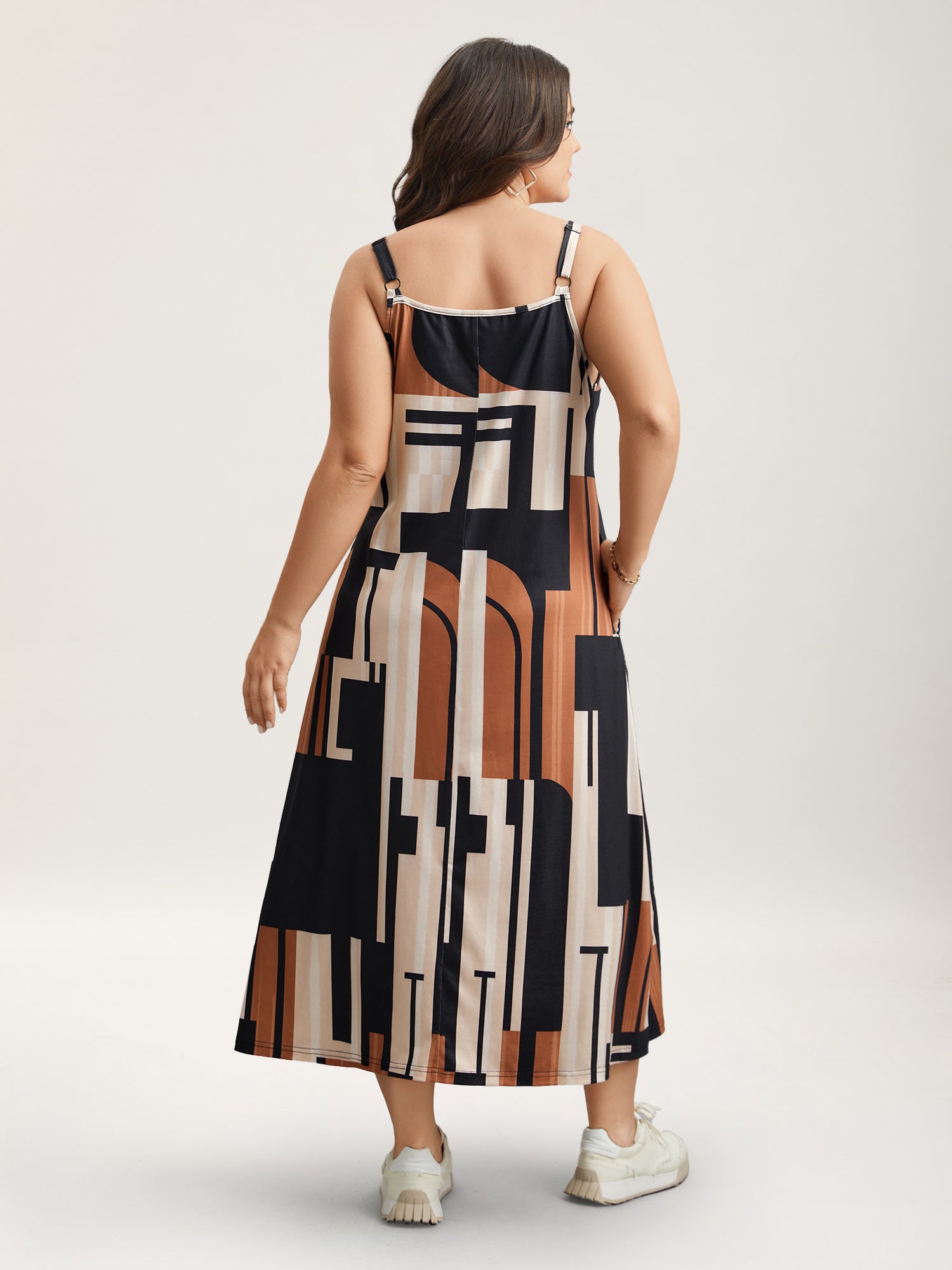 Abstract Print Pockets Cami Midi Dress