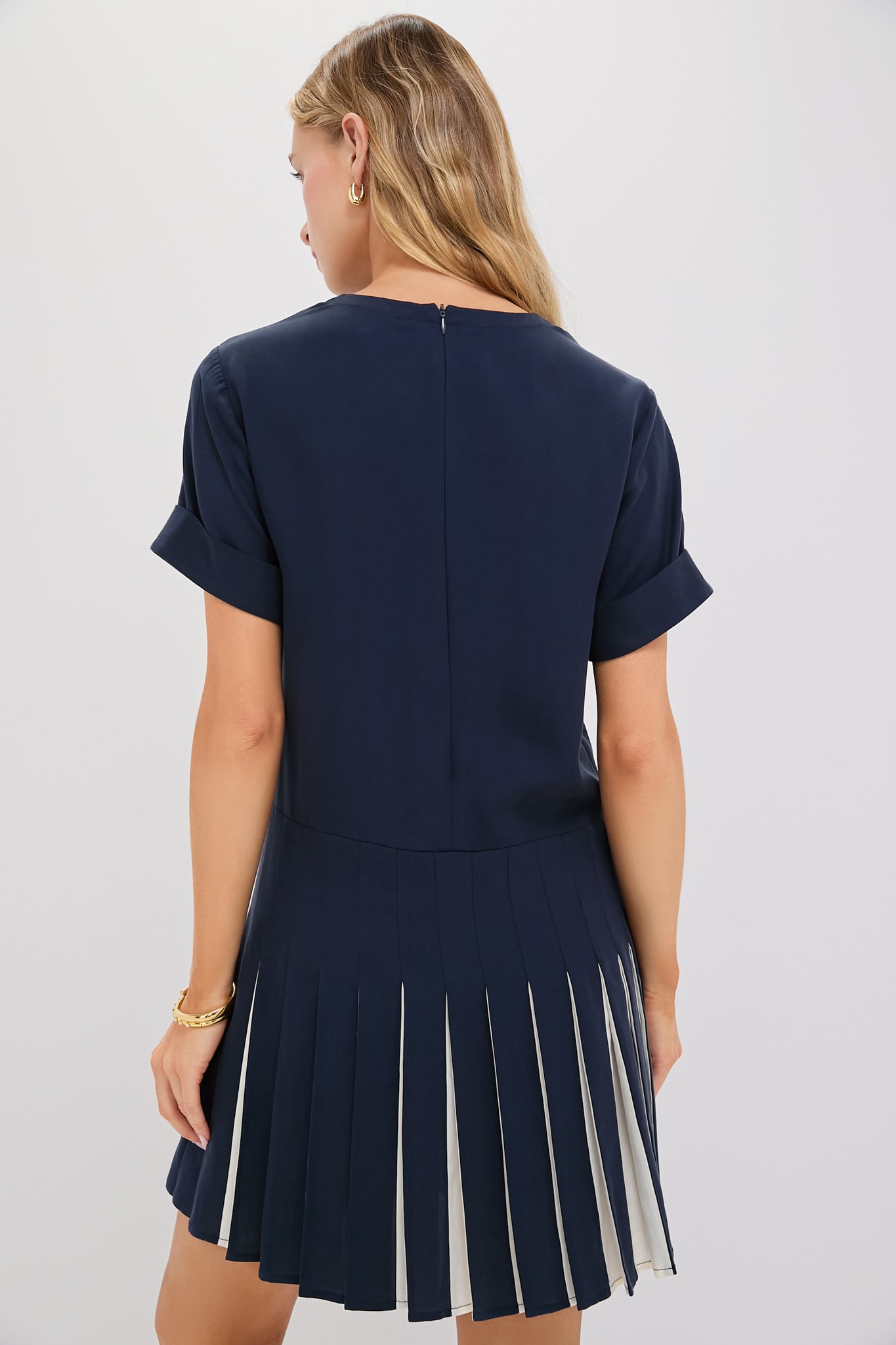 Navy Pleated Liza Dress