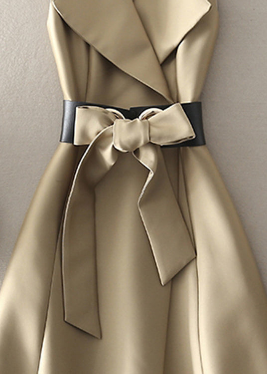 Bohemian Khaki Peter Pan Collar Bow Cotton Dress Sleeveless Summer