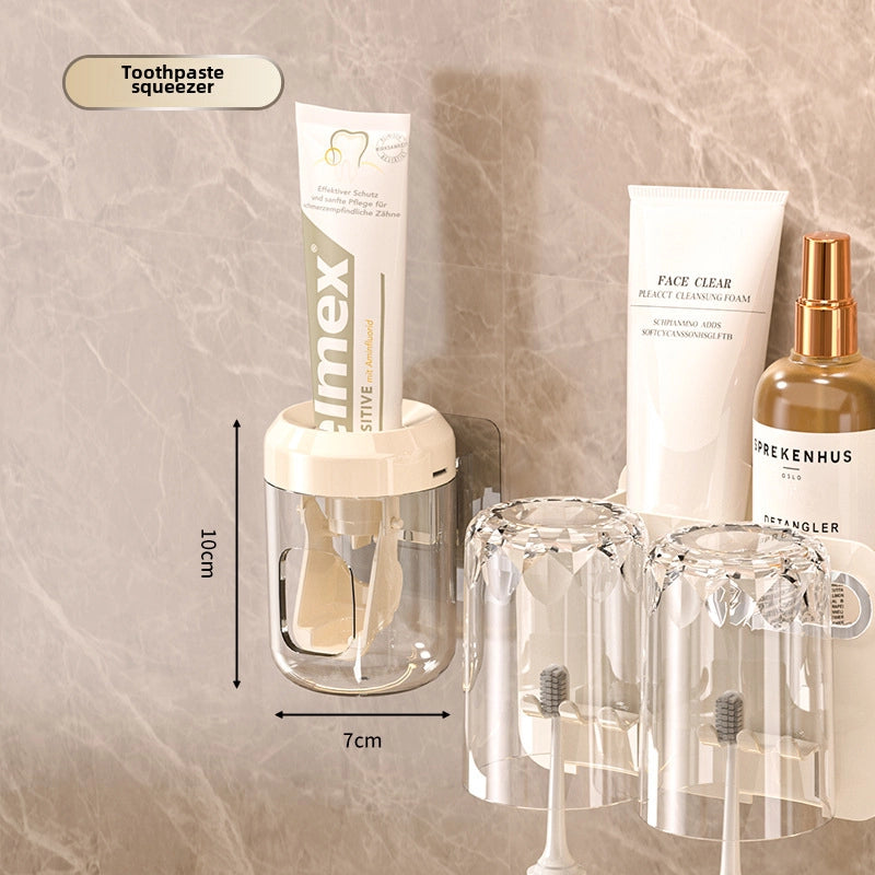 Toothbrush Storage Rack Toothpaste Tooth Cup Rack Mouthwash Cup Household Wall-mounted Brush Cup A Family Of Three Or Four Toothbrush Holes