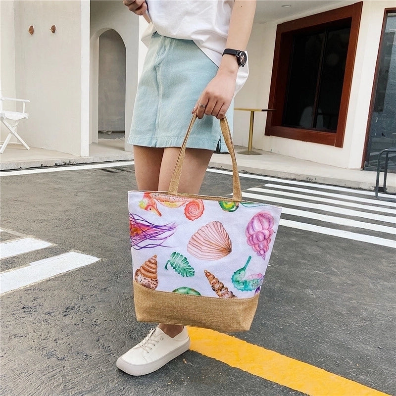 Women's Large Canvas Tropical Vacation Open Shoulder Bag