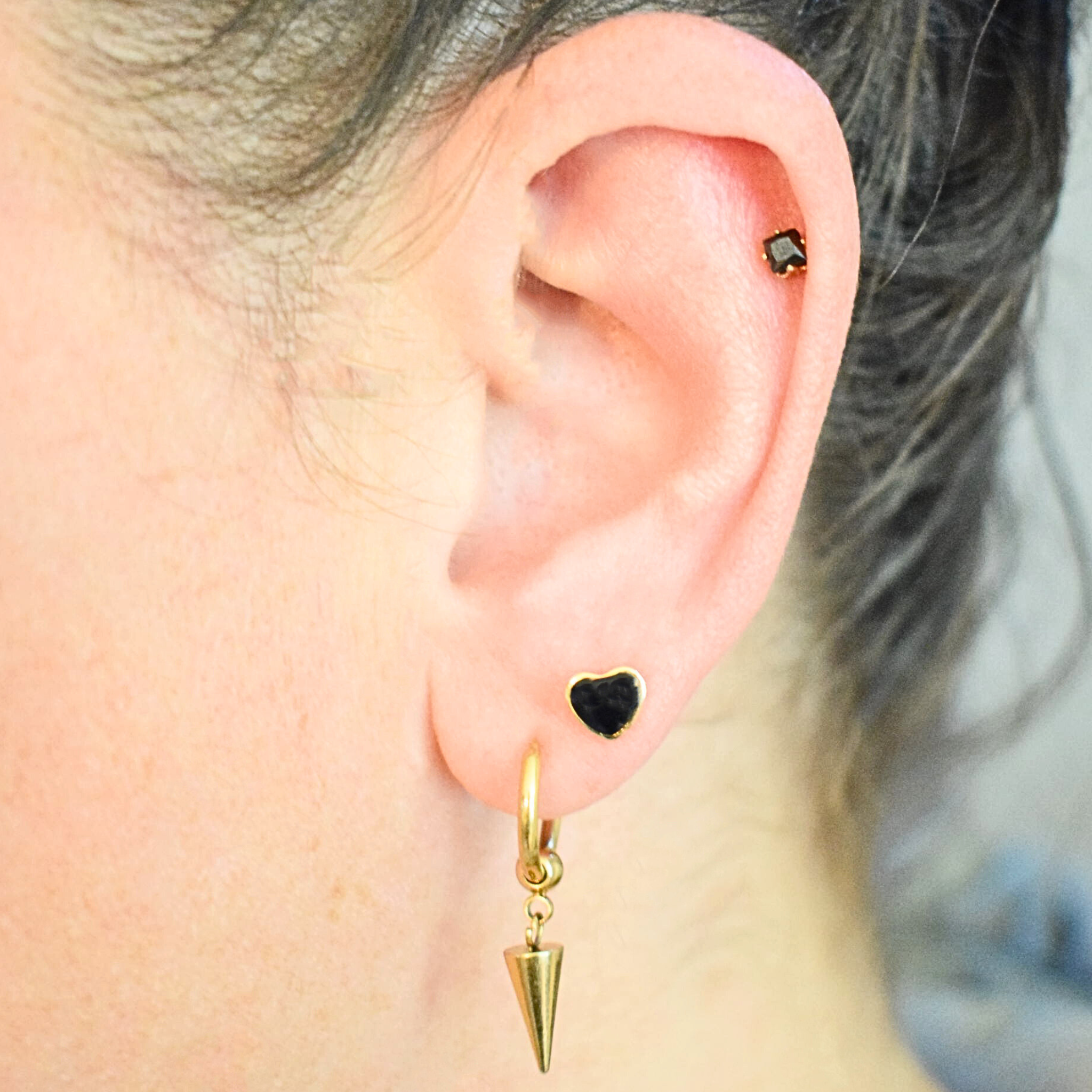 3mm Square black diamond studs - Silver