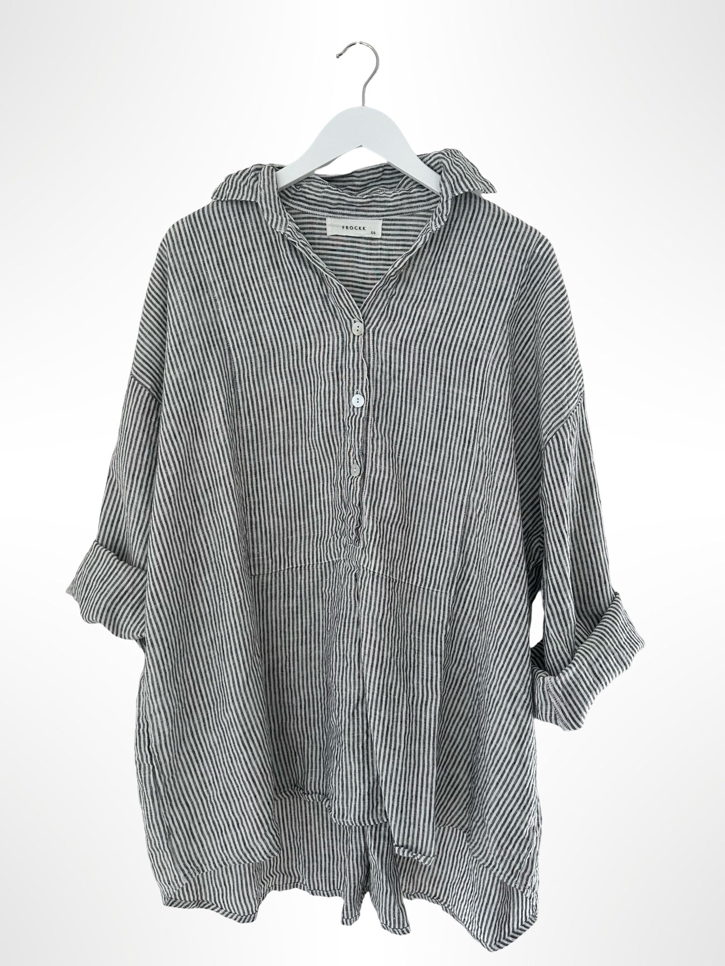 megan shirt -charcoal stripe linen