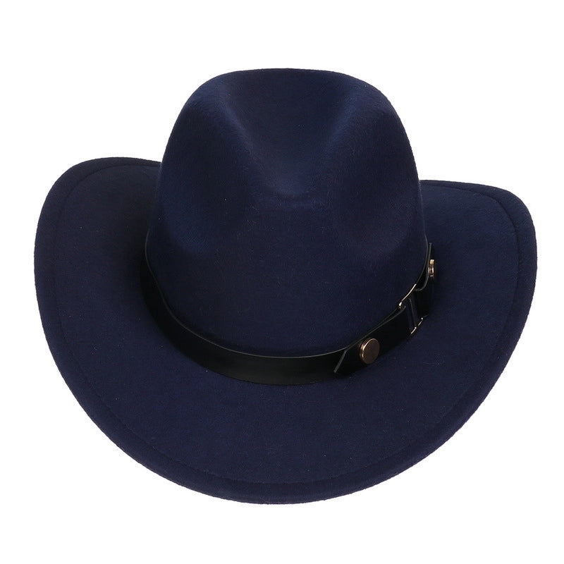 Tibetan Western Denim Top Hat Spring And Autumn New Jazz Hat Big Brim Five-pointed Star Belt Accessories Felt Hat For Men And Women