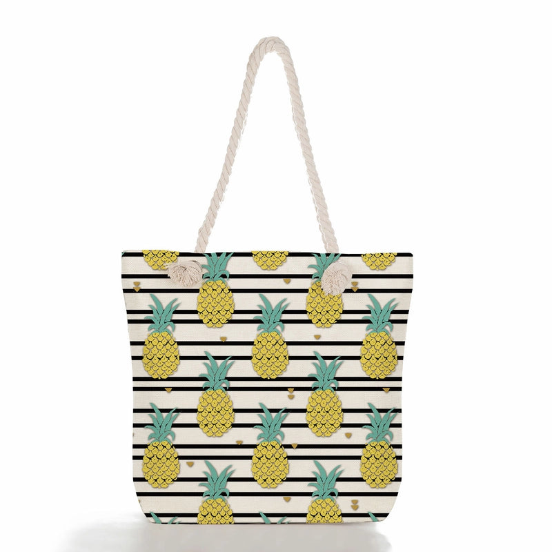 Women's Cotton And Linen Fruit Strawberry Cute Square Zipper Tote Bag