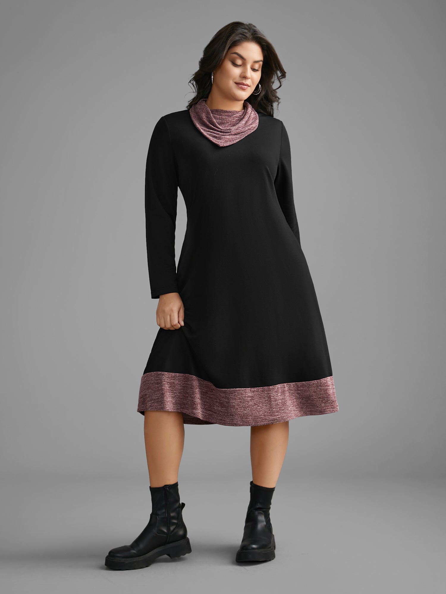 Heather Patchwork Turtleneck Midi Dress
