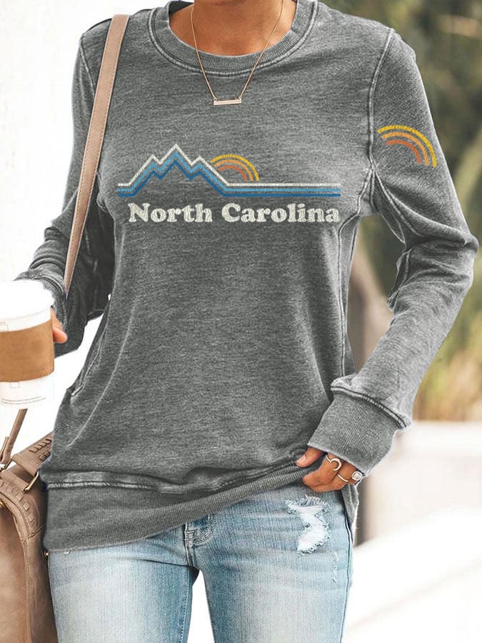 Women's Retro North Carolina Nc Vintage Mountains Print Long Sleeve Sweatshirt