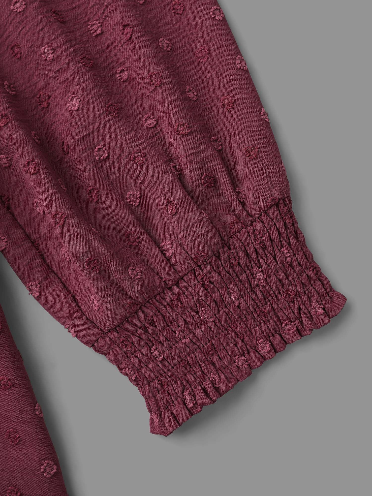 Notched Collar Textured Smocked Cuffs Dress