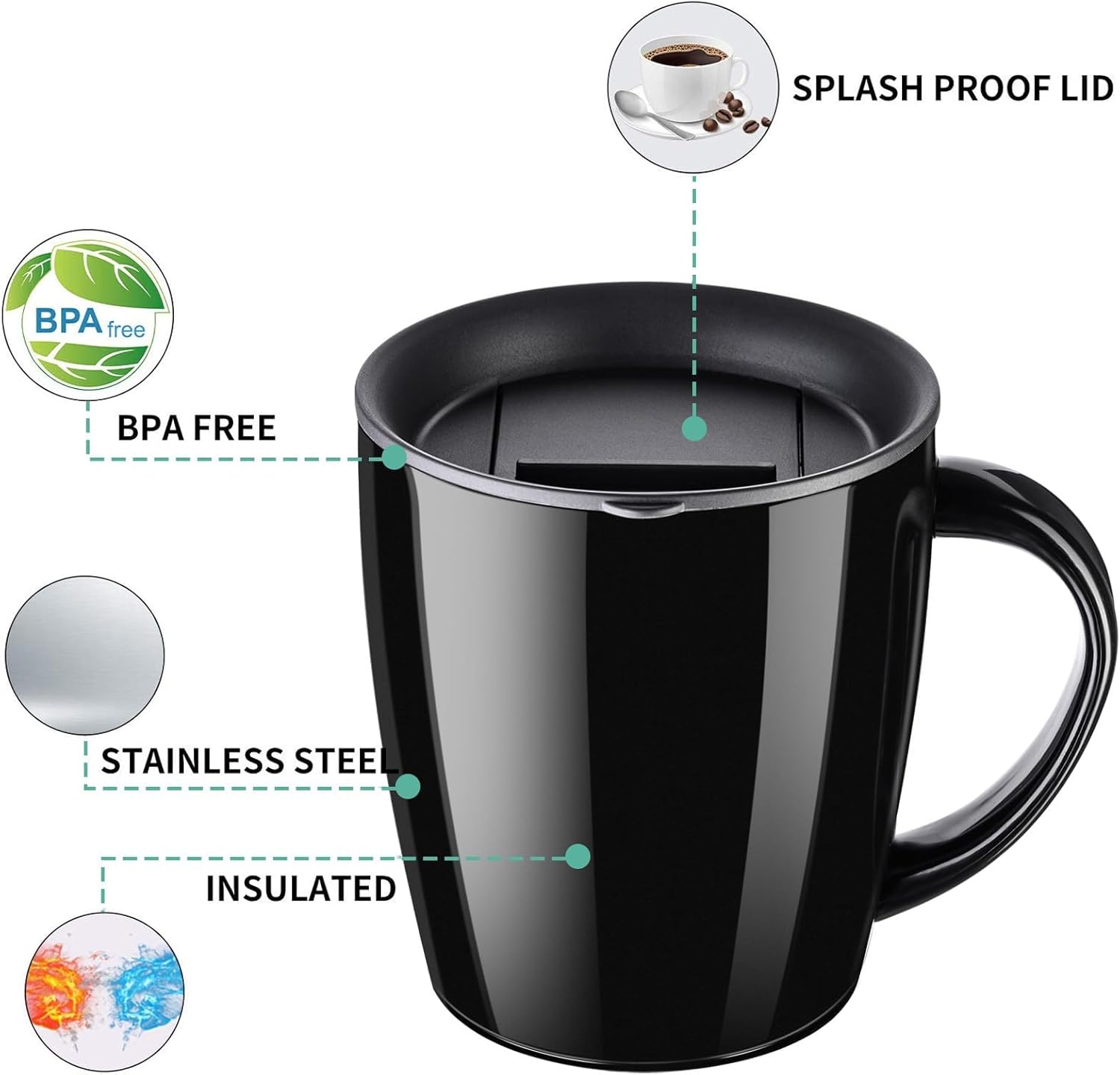PARACITY Insulated Coffee Cup, Travel Mug With Handle for Hot and Cold Beverages - Double Wall Vacuum, 12.3oz/350ml Blue