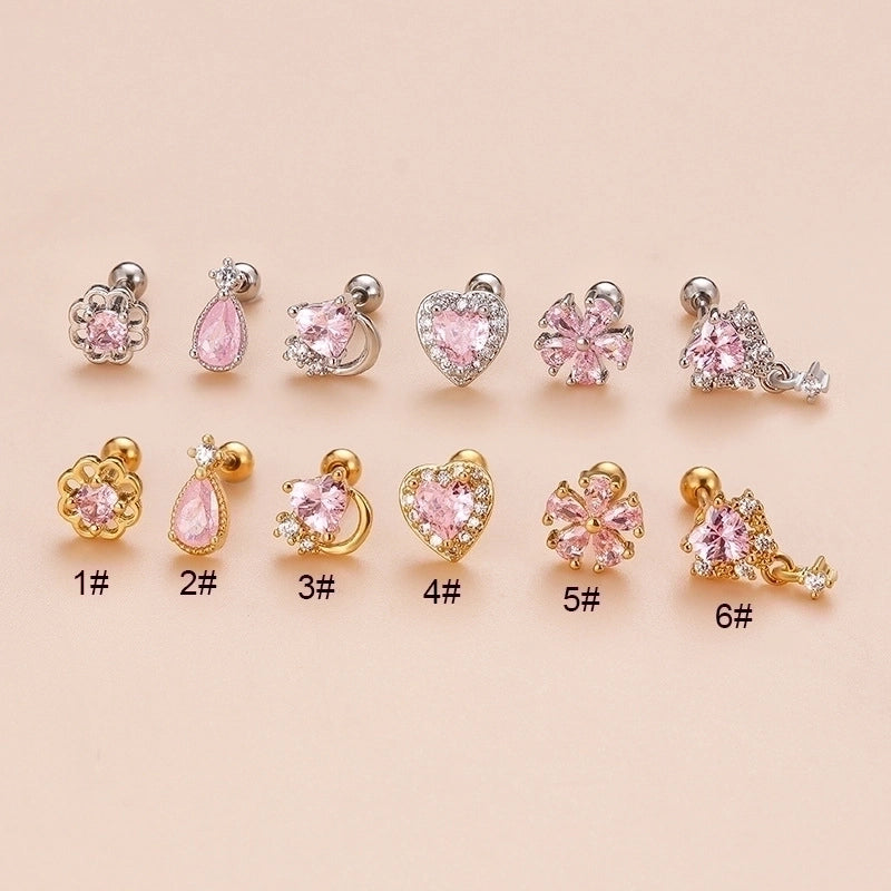 1 Piece Ear Cartilage Rings & Studs Sweet Heart Shape Flower 316L Stainless Steel  Copper Plating Zircon