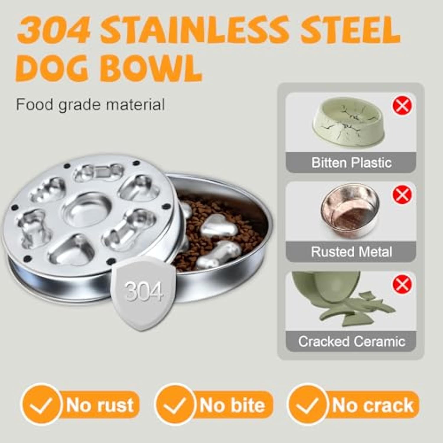 Stainless Steel Slow Feeder Dog Bowl - Non-Slip Food Bowl with Heart & Bone Design