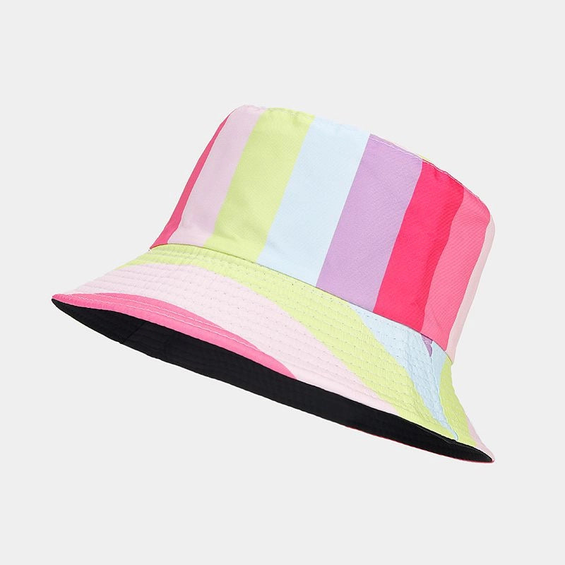 New Rainbow Pattern Double-sided Fisherman Hat Men's And Women's Fashion Internet Celebrity Outdoor Sunshade Hat Fashionable Basin Hat