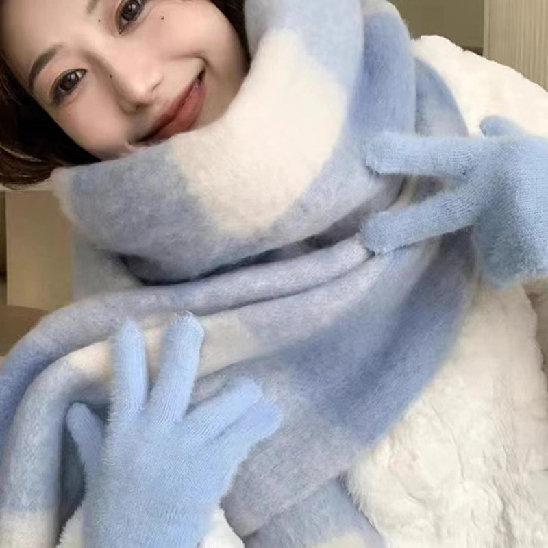 Latest Mohair Striped Tassel Scarf Fashion Geometric Gradient Shawl Versatile Thickened Scarf