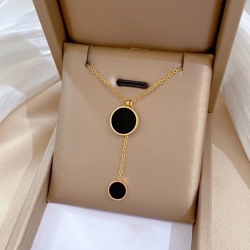 Minimalist Circle Letter Butterfly Titanium Steel Plating Inlay Rhinestones Necklace