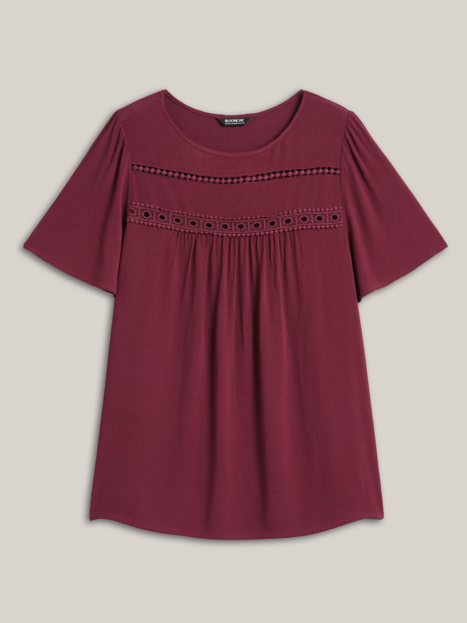 Lace Cut-Out Round Neck Pleated Shirt