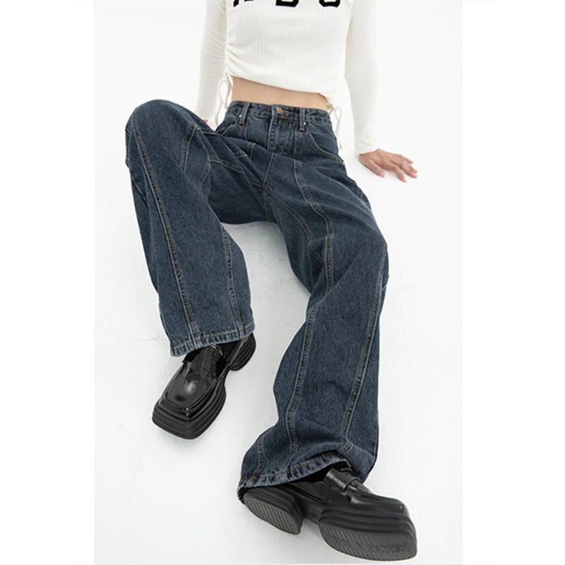 Women High Waist Vintage Straight Baggy Streetwear Jeans