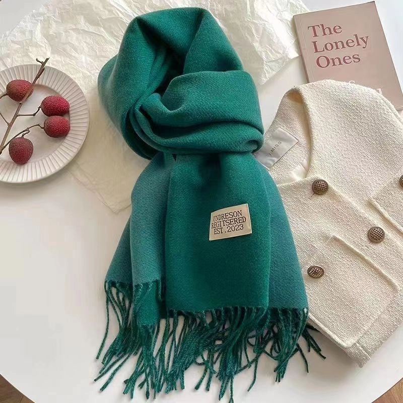 Solid Color Double-sided Tassel Scarf For Women Autumn And Winter New Warm Cashmere-like Scarf Thickened Student Shawl