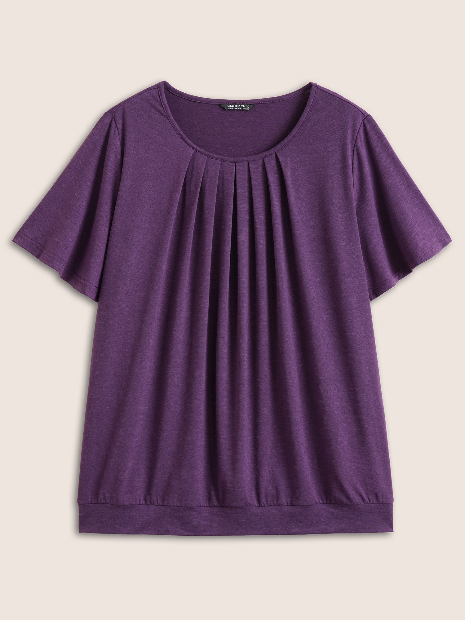 Solid Plicated Detail Flutter Sleeve T-shirt