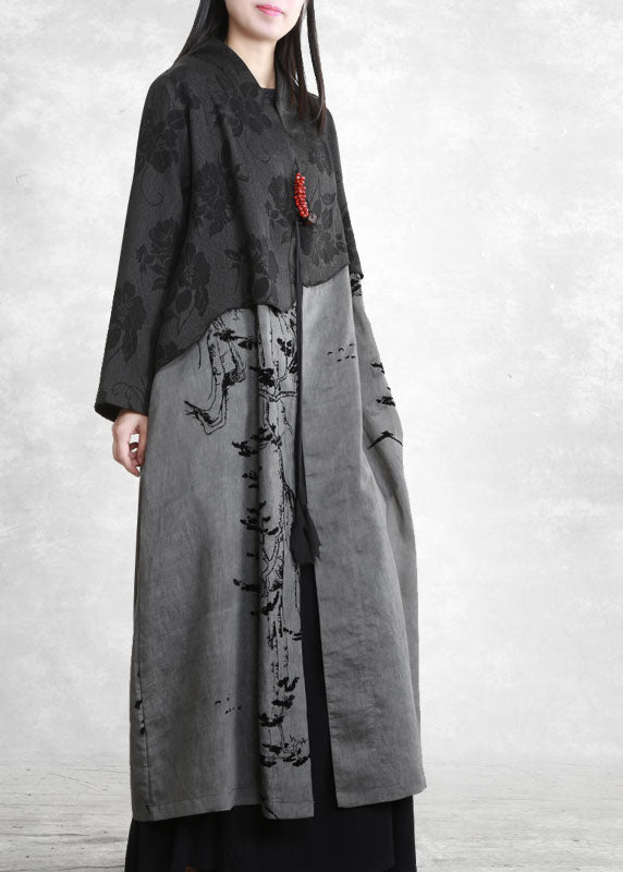 Modern Dark Grey Pockets Patchwork 2022 Cotton Trench Coat Spring