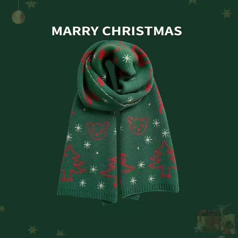 Women's Casual Cute Christmas Tree Santa Claus Snowman Imitation Cashmere Scarf