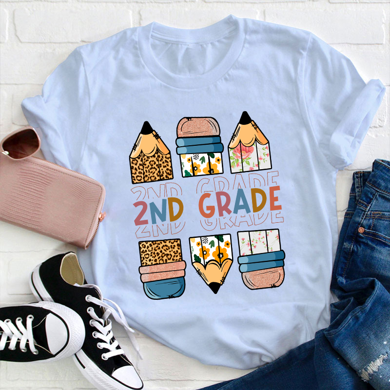 Personalized Grade Back To School Colored Pencil Teacher T-Shirt