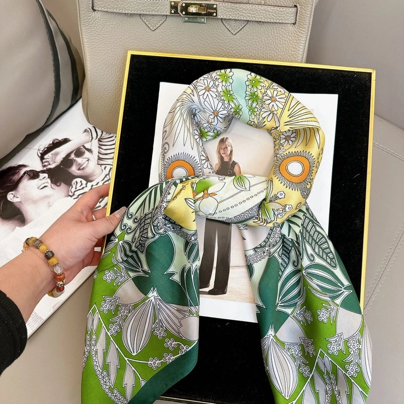 Women's Elegant Vacation Stripe Flower Polyester Silk Scarf