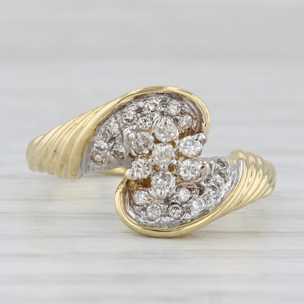 0.30ctw Diamond Flower Cluster Bypass Ring 18k Yellow Gold Size 5.75