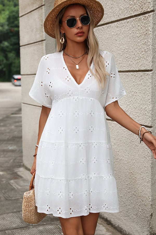 Fashion Solid Color V Neck Casual Dress