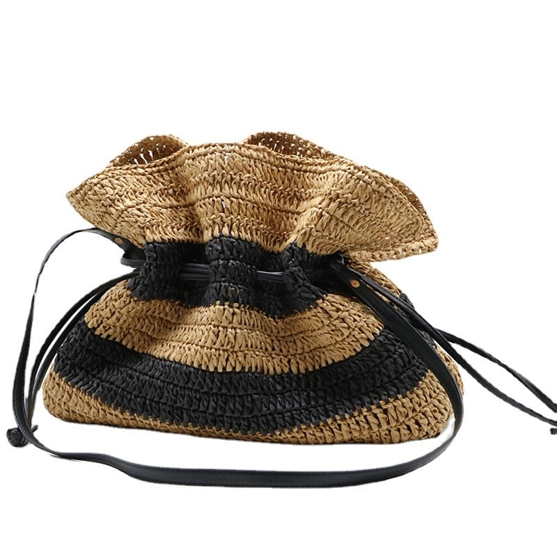 Women's Straw Stripe Vacation Square String Straw Bag
