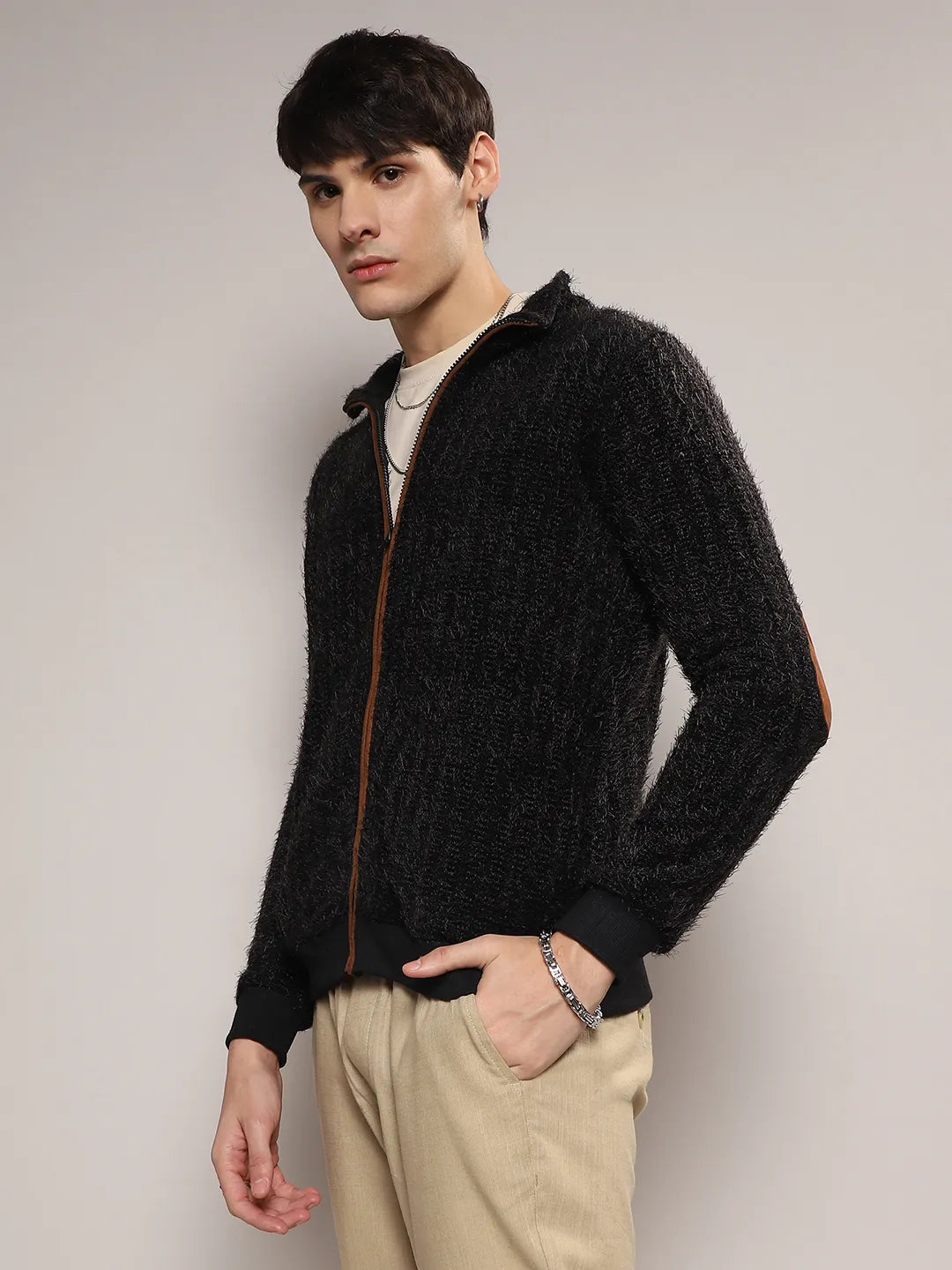 Self-Design Striped Knitted Jacket