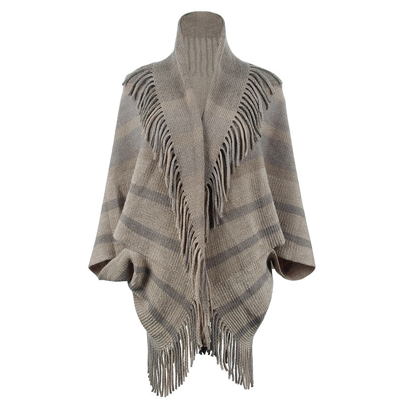 Women's Casual Minimalist Stripe Knit Tassel Shawl