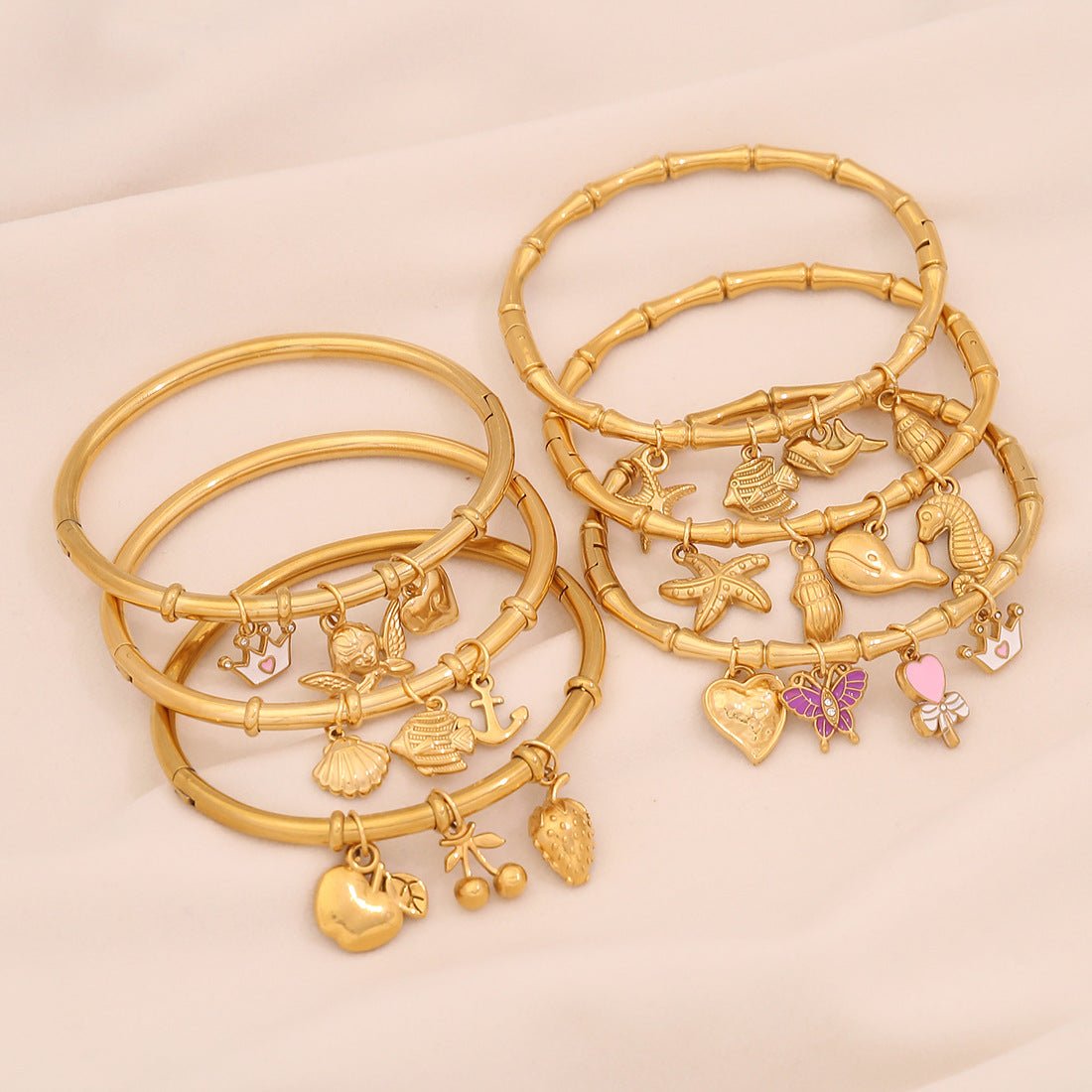 Personalized Ocean Starfish Shell Bracelet Personalized Butterfly Flower Stainless Steel Jewelry B637
