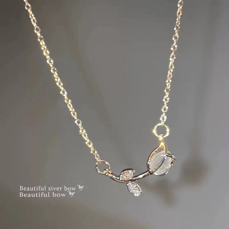 Minimalist Heart Shape Bow Knot Titanium Steel Inlay Zircon Pendant Necklace