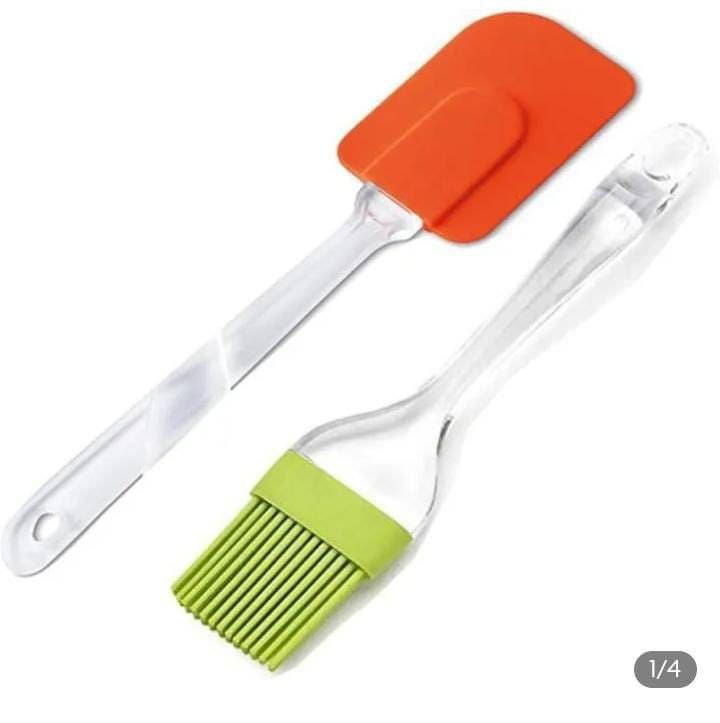 Set Of 2 Silicon Spatula And Oil Brush