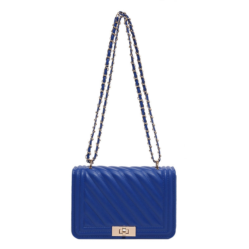 Women's Small Pu Leather Solid Color Vacation Classic Style Sewing Thread Square Lock Clasp Shoulder Bag