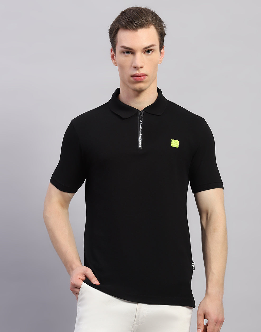 Men Black Solid Polo Collar Half Sleeve T-Shirt