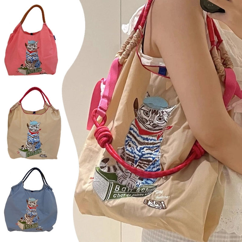Women's Cute Printing Cat Nylon Shopping Bags