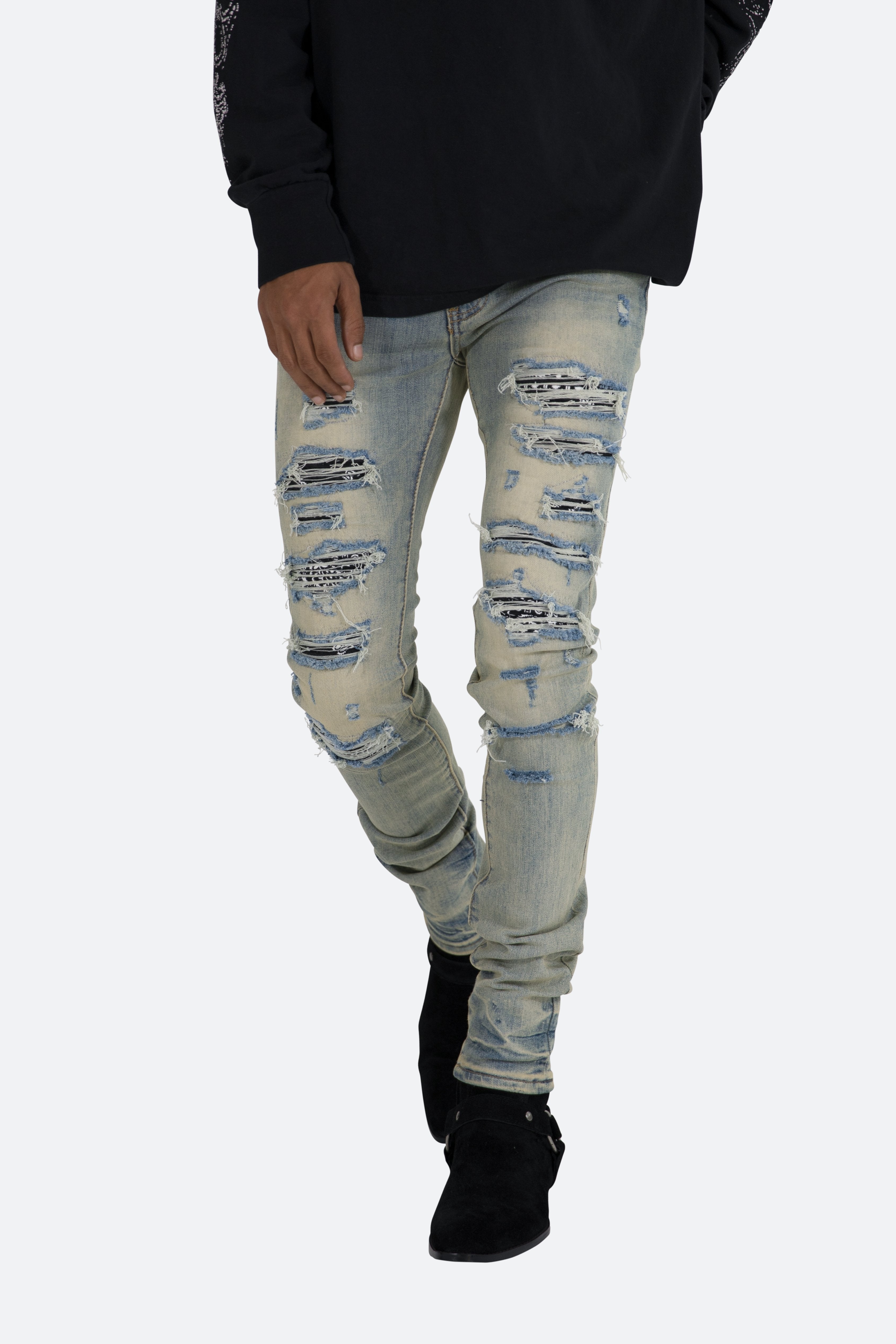 X165 Paisley Skinny Denim - Blue/Black