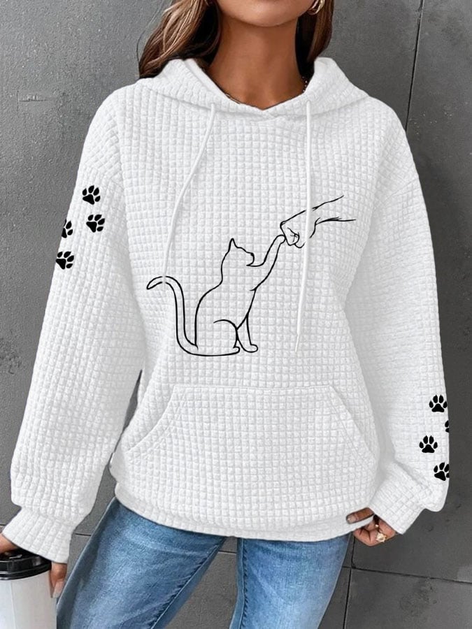 Women's Cat and Hand Print Casual Hoodie