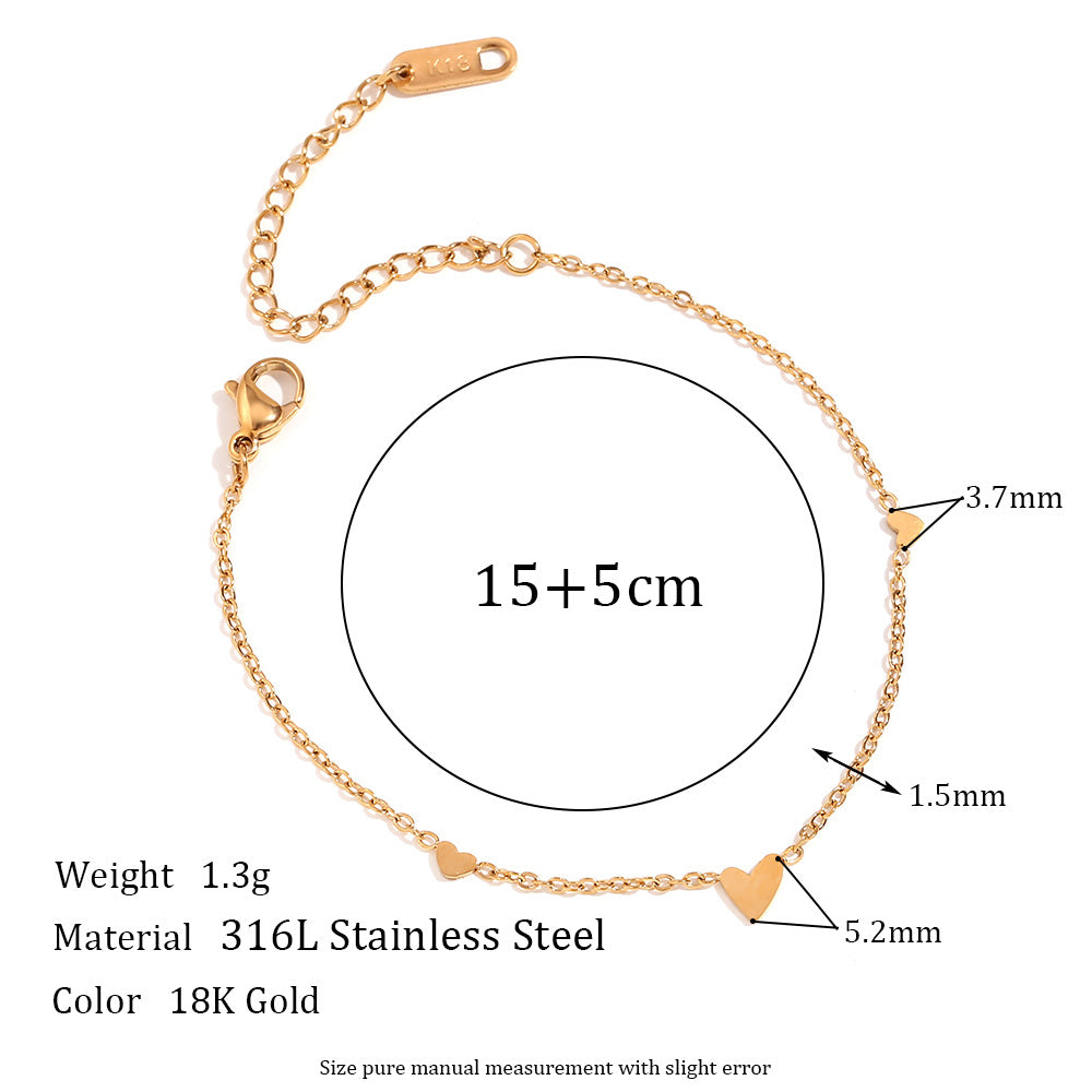 Women Fashion Heart Stainless Steel 18K Gold Plated Bracelets