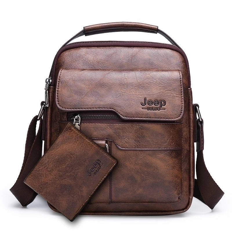 Men's Solid Color Pu Leather Zipper Handbag