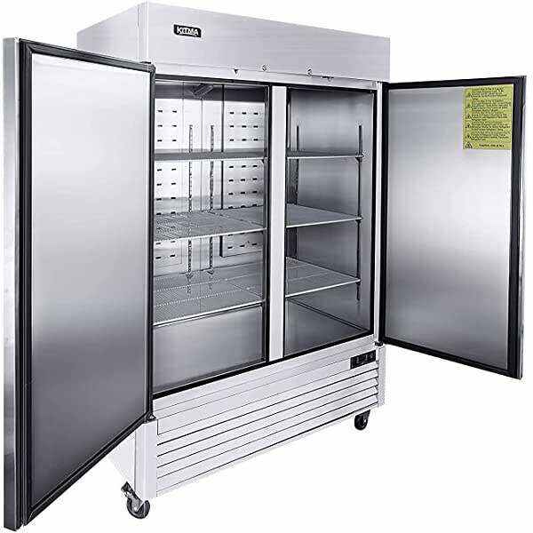 2 DOOR COMMERCI  REFRIGERATOR, STAINLESS STEEL UPRIGHT REFRIGERATOR WITH 6 ADJUSTABLE SHELVES, 49 CU. FT. REACH-IN REVERSIBLE DOOR FRIDGE FOR RESTAURANT CAFE BAR  -WXL