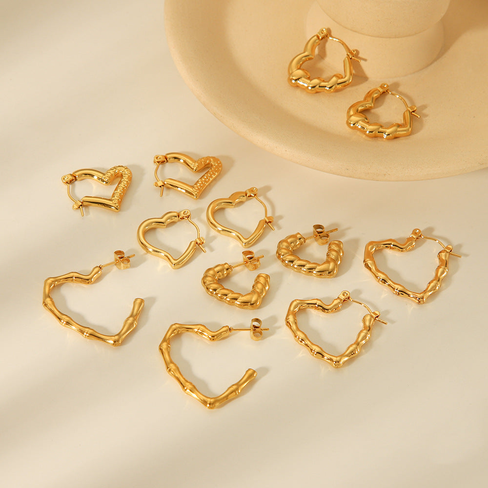 Peach Heart Geometric Stainless Steel Electroplating Earrings