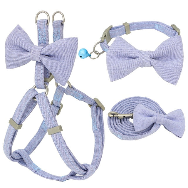 Bowknot Dog Harness Leash Collar Set