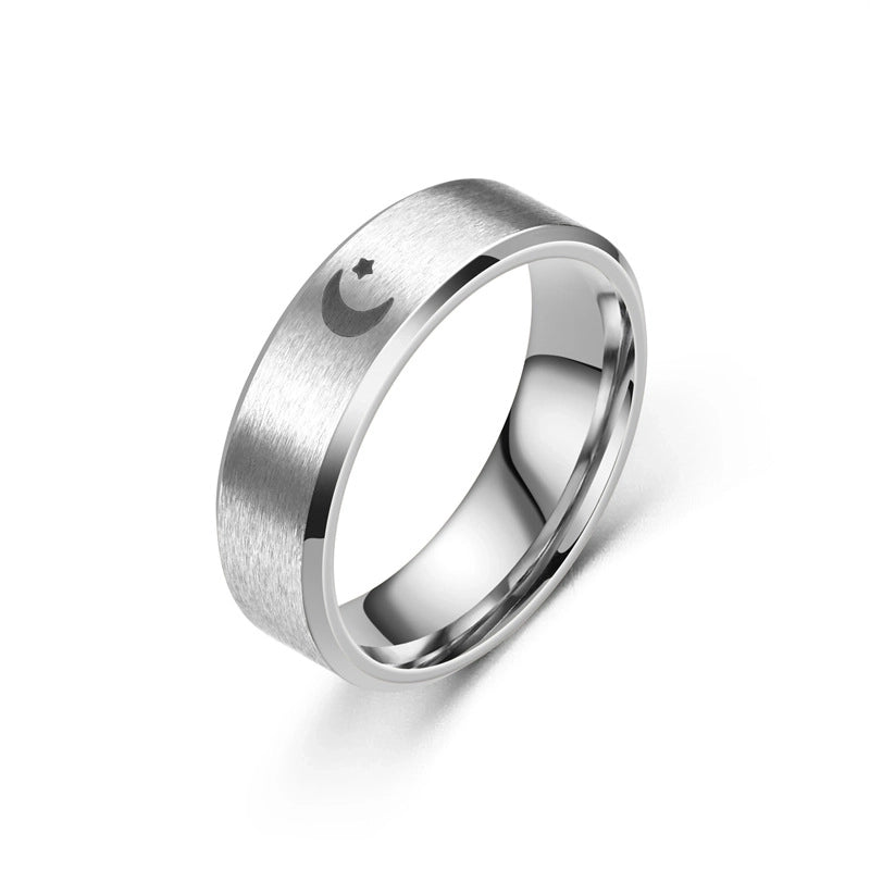Vintage Style Sun Star Moon Titanium Steel Plating Carving Rings