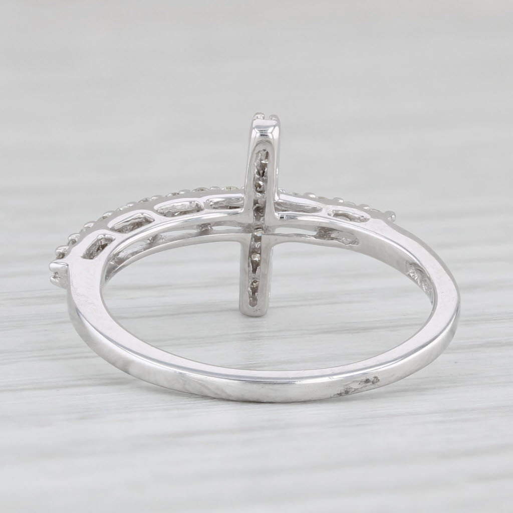 New 0.25ctw Diamond Cross Ring 14k White Gold Size 6.25