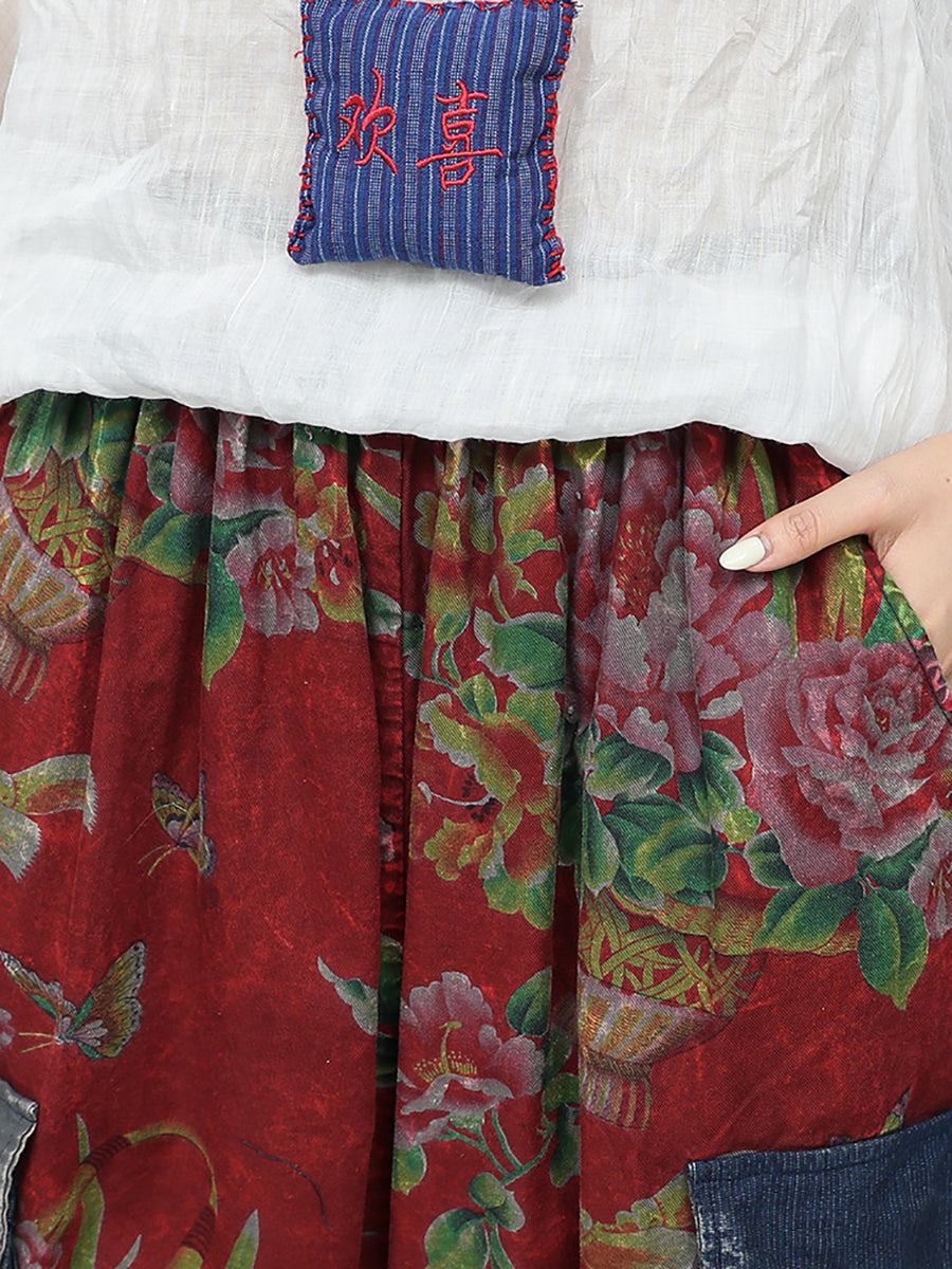 Women Summer Retro Flower Patchwork Harem Pants